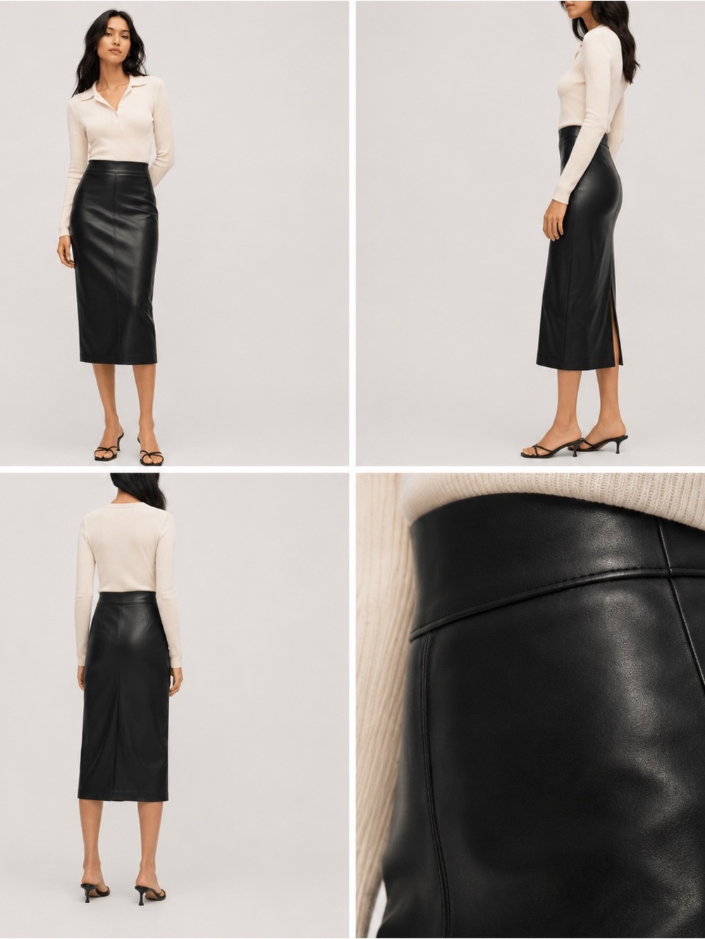 Babaton Black Faux Leather Midi Pencil Skirt – Size 00 (Aritzia)